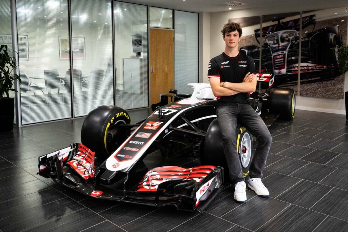 Ollie Bearman in the Haas HQ after signing the contract