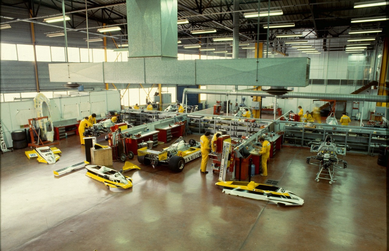 Renault F1 race bays in the 1980s