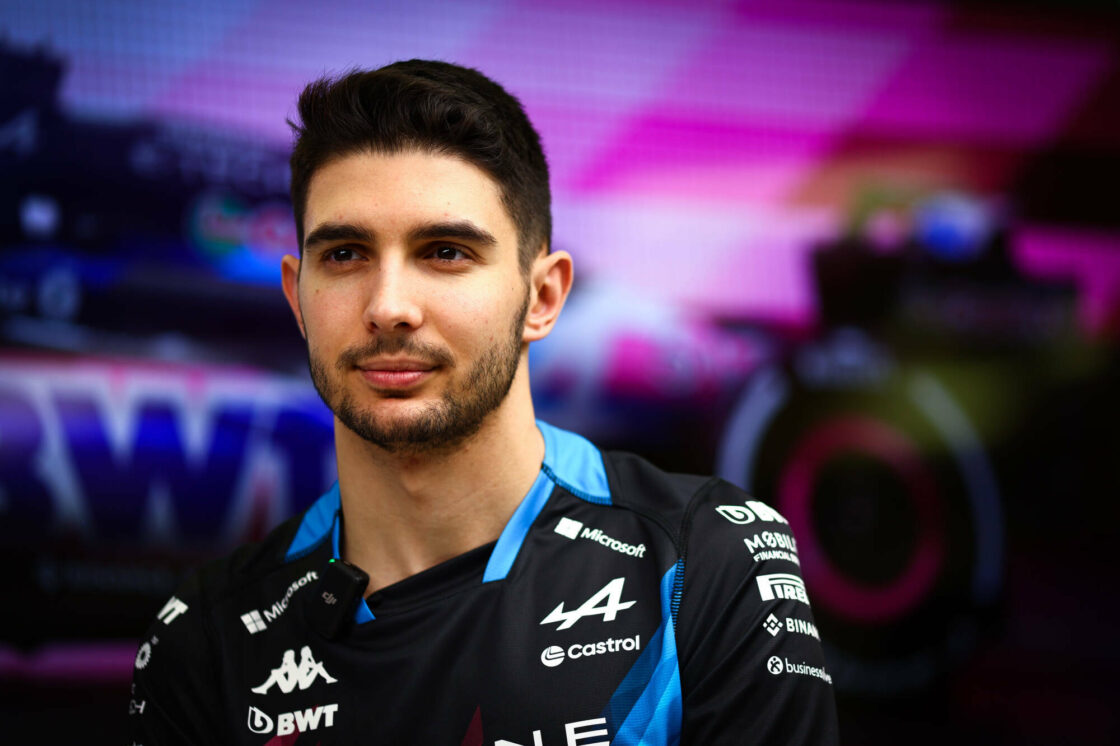 Esteban Ocon wearing Alpine gear