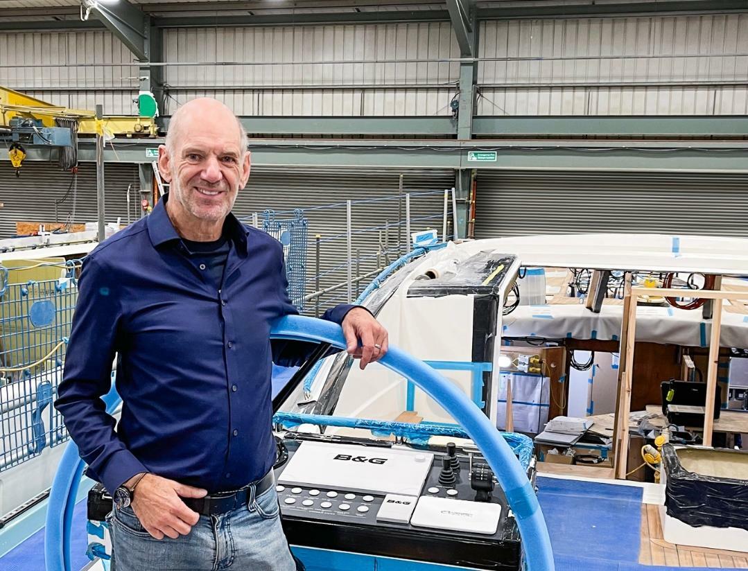 Adrian Newey on a yacht in the Oyster Yachts production facility