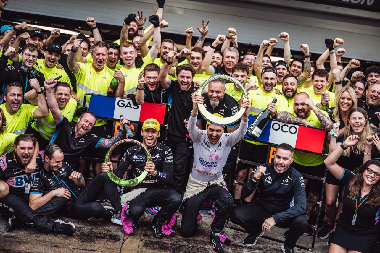 Alpine F1 Team celebrating their double podium at the 2024 Sao Paulo GP