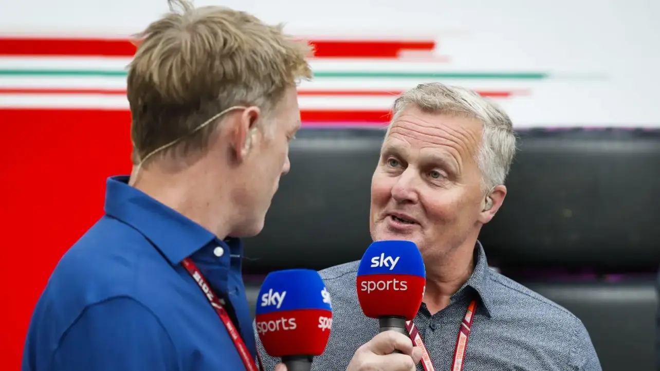 Johnny Herbert acting as a pundit for Sky Sports